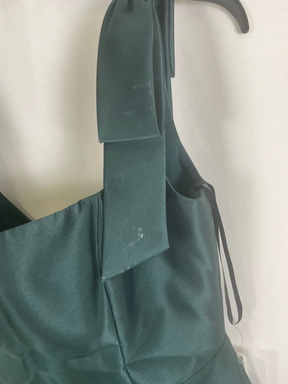 ALFRED SUNG Evergreen Satin Maxi Dress with Shoulder Bows - Picture 5 of 5